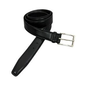 Allen Edmonds Leather Belt Mens 44 Black Silver Buckle Dress Classic Made in USA